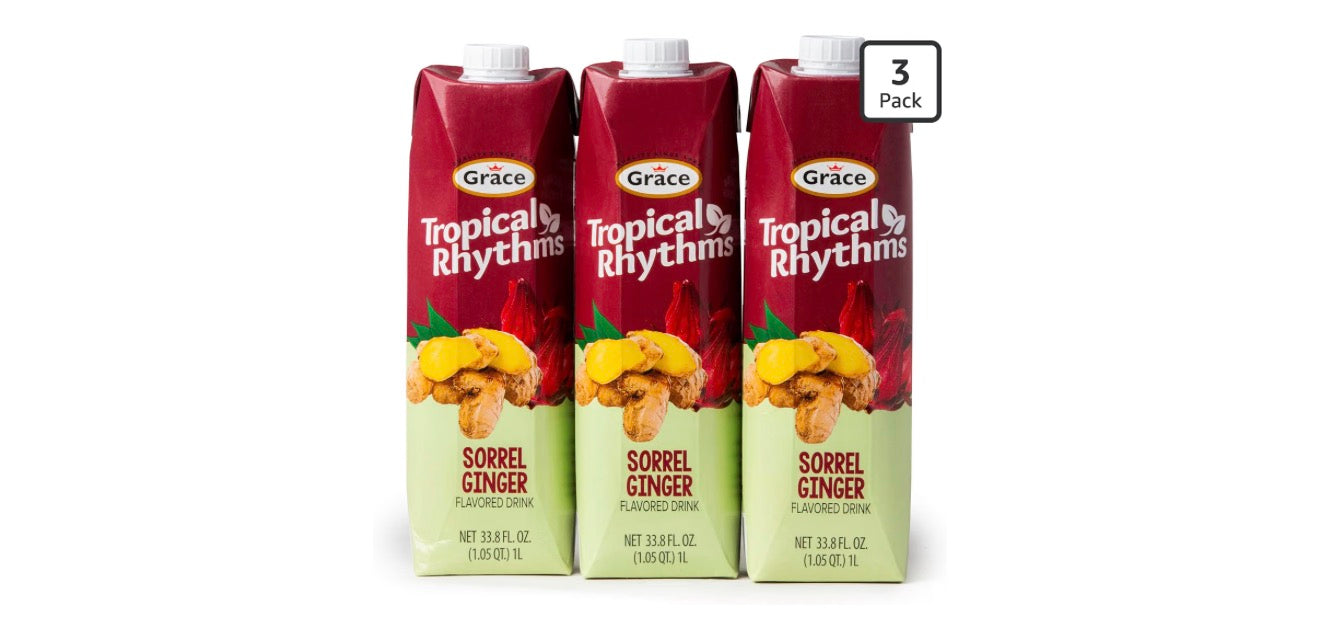 Grace Tropical Rhythms Sorrel Ginger Jamaican Fruit Juice 1 Liter (3 pack )