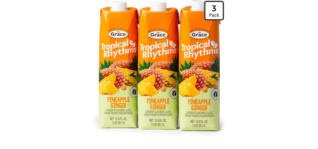 Grace Tropical Rhythms Ginger and Pineapple Juice 1 Liter ( 3 pack